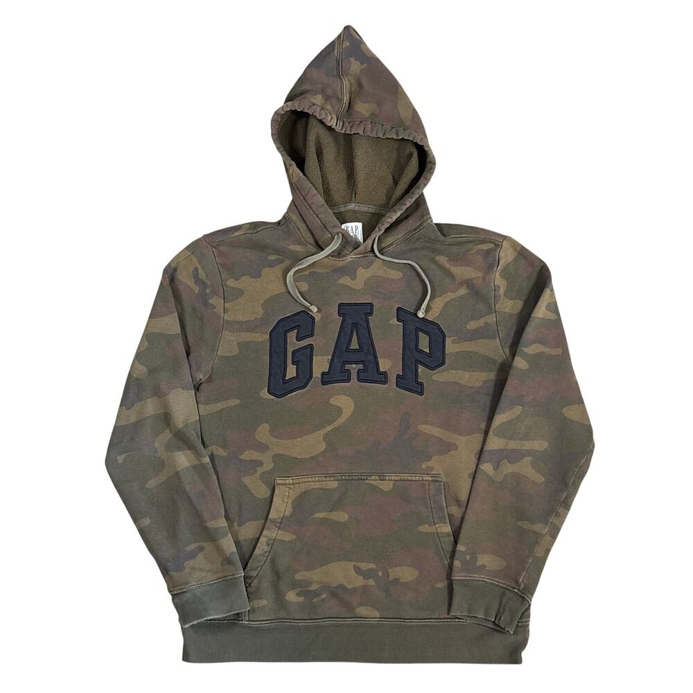Gap Camo Green embroidered patch spellout logo Small hoodie sweatshirt